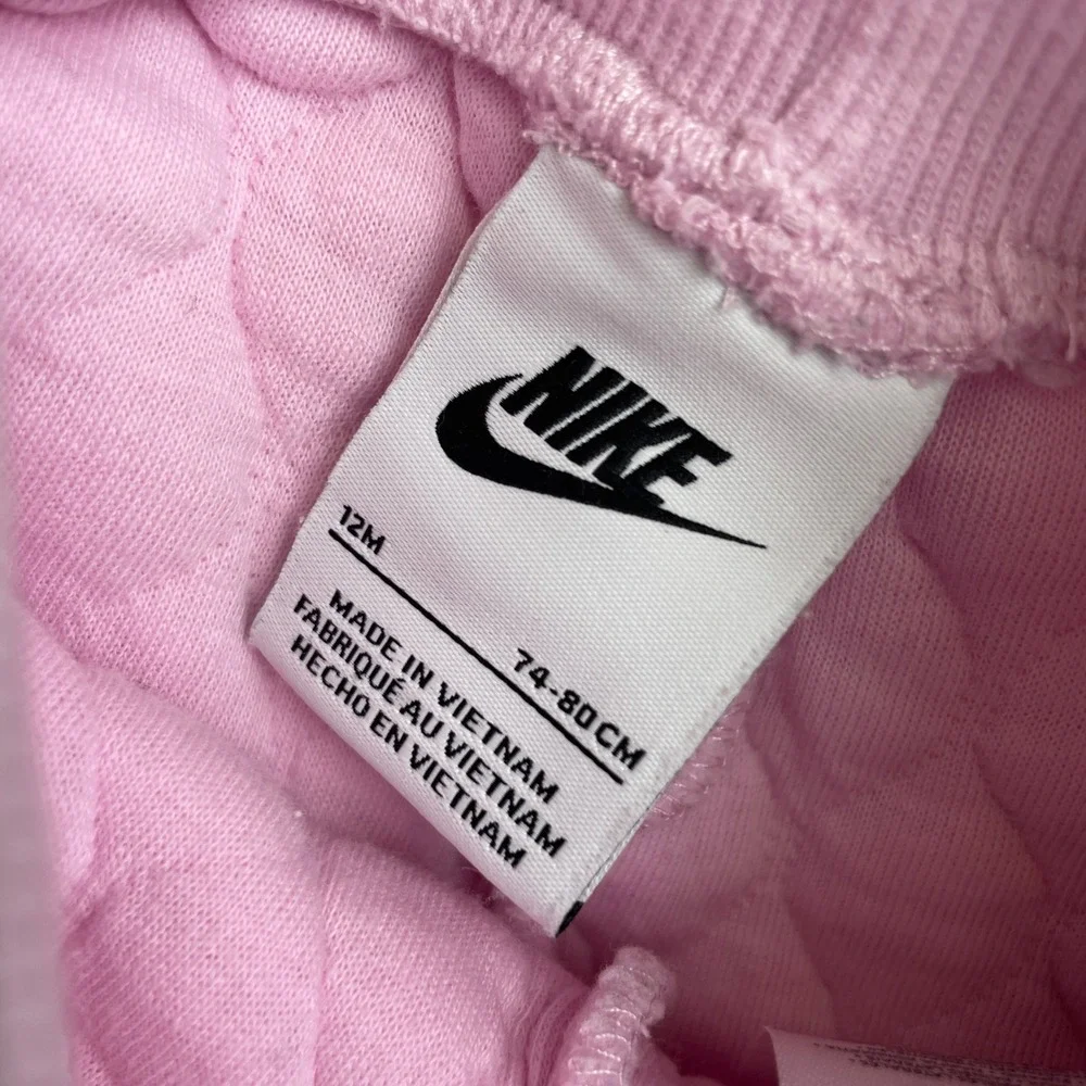 Nike Readyset Baby Girl Pink Quilted Snap Up Hoodie Jogger Set Cozy Sporty 12M